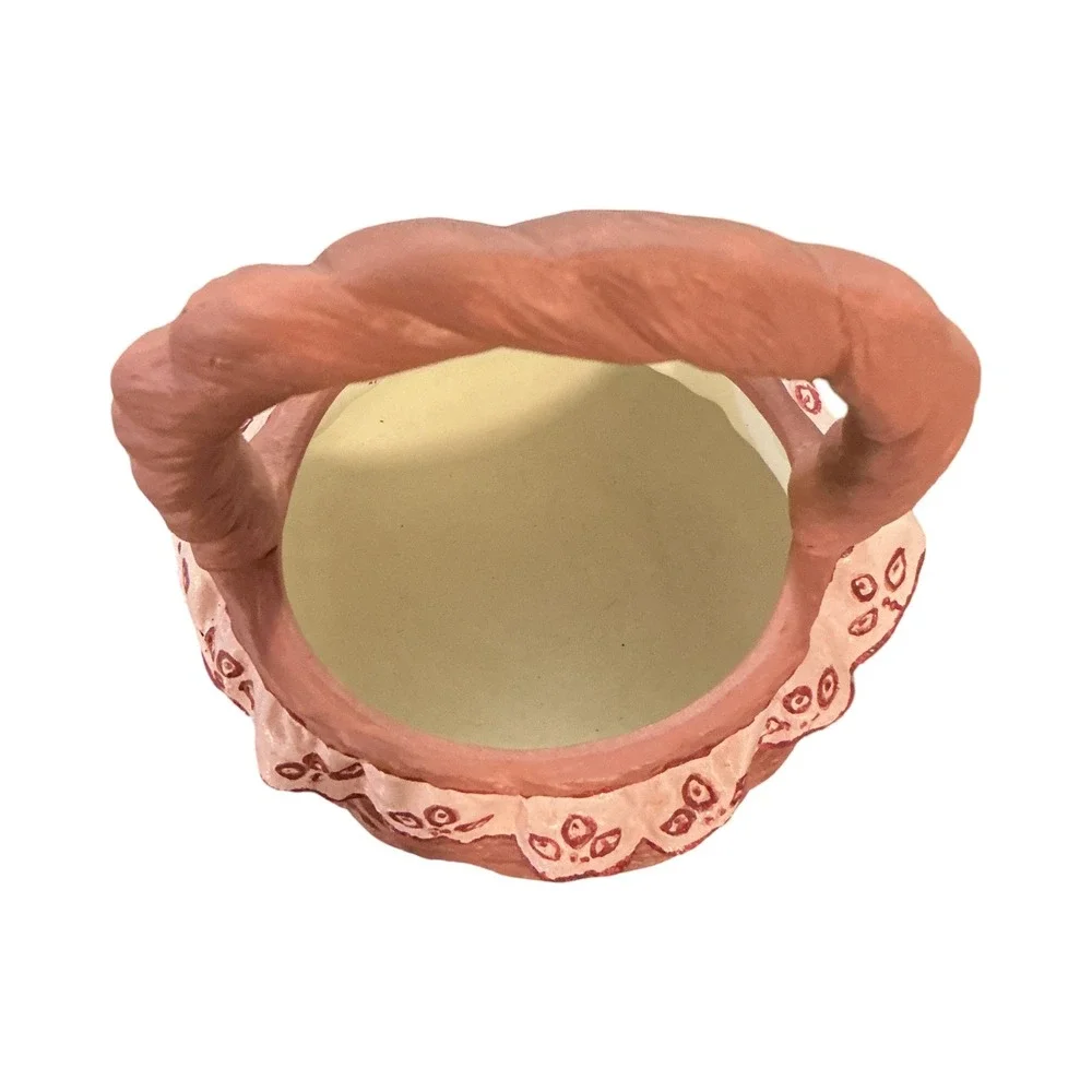 Vintage Ceramic Woven Basket Planter Terracotta Ruffle Floral Detail 7.5 Inch